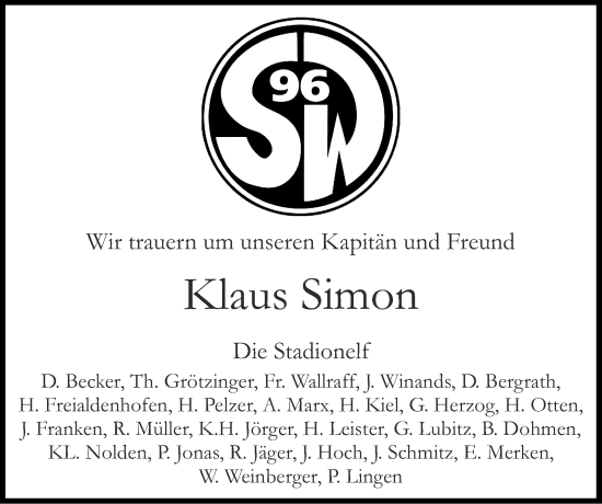 Traueranzeige von Klaus Simon von Zeitung am Sonntag