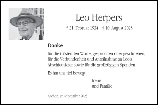 Traueranzeige von Leo Herpers von Zeitung am Sonntag