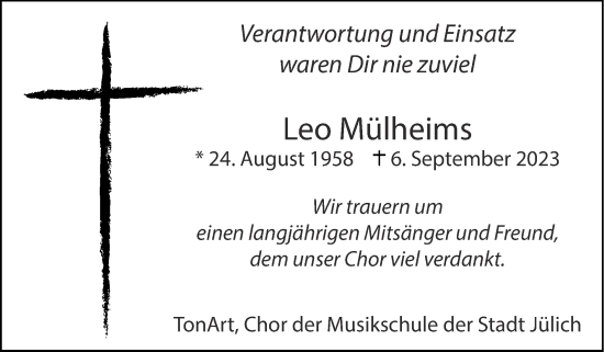 Traueranzeige von Leo Mülheims von Zeitung am Sonntag