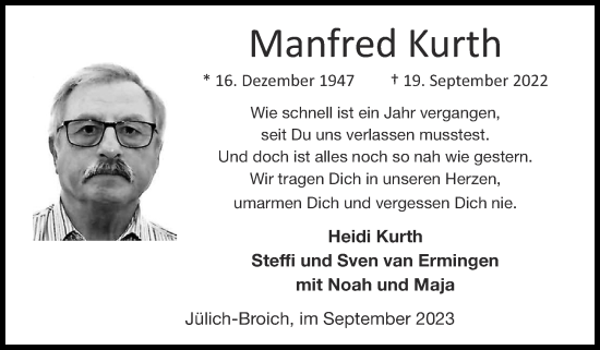 Traueranzeige von Manfred Kurth von Zeitung am Sonntag