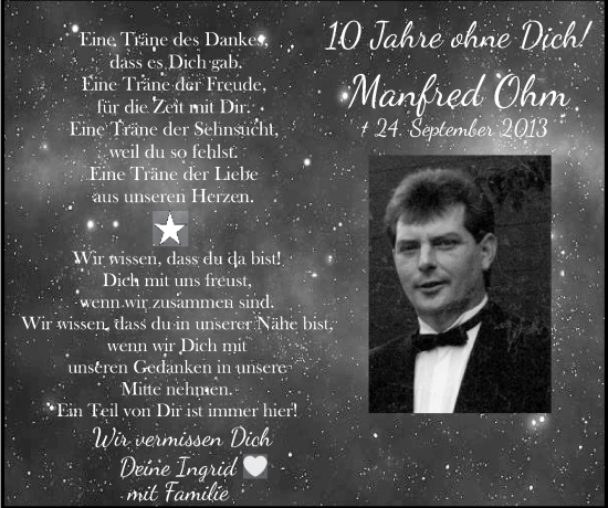 Traueranzeige von Manfred Ohm von Zeitung am Sonntag