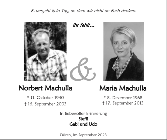 Traueranzeige von Maria Machulla von Zeitung am Sonntag