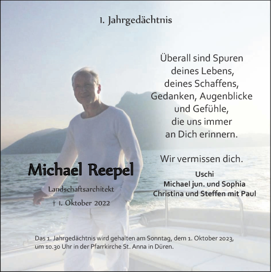 Traueranzeige von Michael Reepel von Zeitung am Sonntag