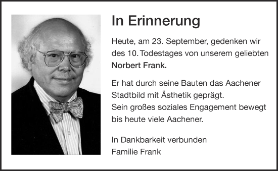Traueranzeige von Norbert Frank von Aachener Zeitung