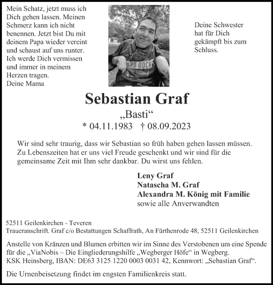Traueranzeige von Sebastian Graf von Zeitung am Sonntag