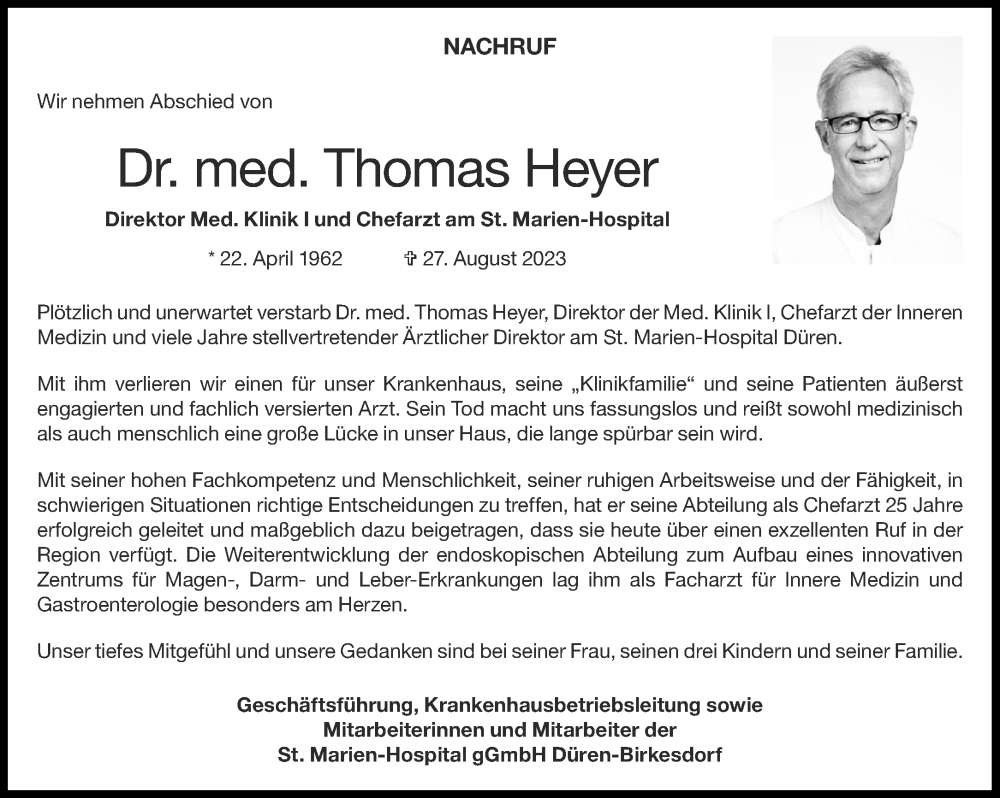  Traueranzeige für Thomas Heyer vom 02.09.2023 aus Aachener Zeitung