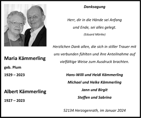 Traueranzeige von Albert Kämmerling von Zeitung am Sonntag