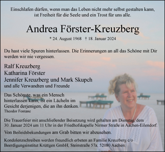 Traueranzeige von Andrea Förster-Kreuzberg von Zeitung am Sonntag