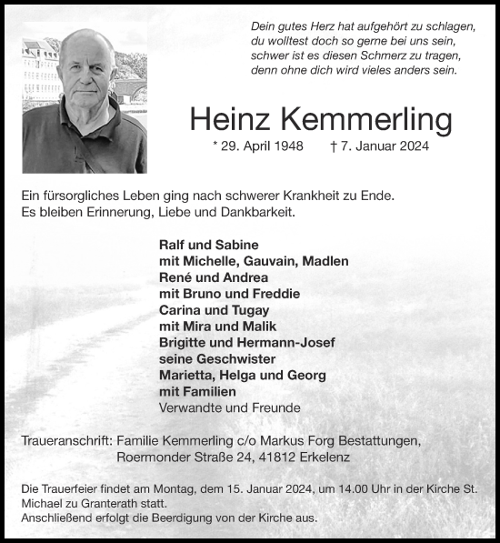 Traueranzeige von Heinz Kemmerling von Zeitung am Sonntag