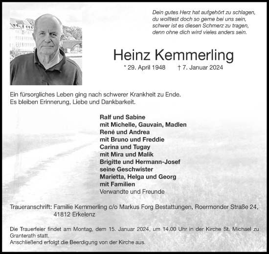 Traueranzeige von Heinz Kemmerling von Aachener Zeitung