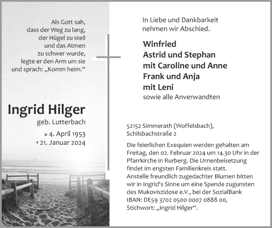 Traueranzeige von Ingrid Hilger von Zeitung am Sonntag
