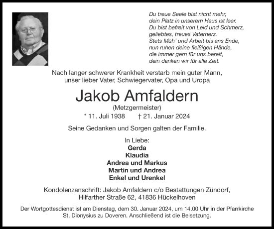Traueranzeige von Jakob Amfaldern von Zeitung am Sonntag