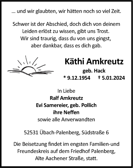 Traueranzeige von Käthi Amkreutz von Zeitung am Sonntag