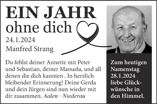 Traueranzeige von Manfred Strang von Zeitung am Sonntag