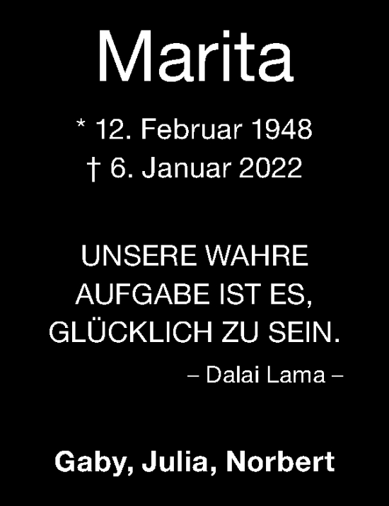 Traueranzeige von Marita Orkisz von Zeitung am Sonntag