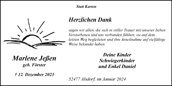 Traueranzeige von Marlene Jeßen von Zeitung am Sonntag