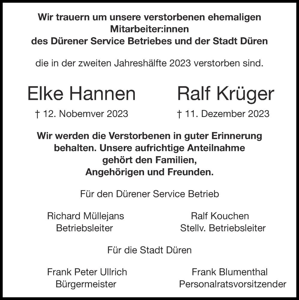  Traueranzeige für Ralf Krüger vom 07.01.2024 aus Zeitung am Sonntag