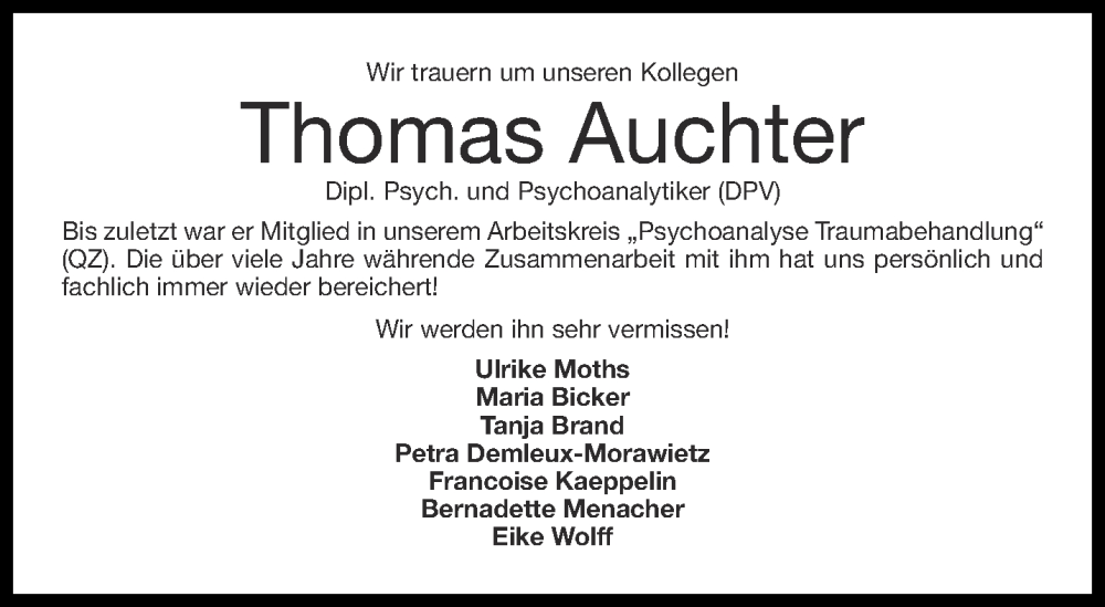  Traueranzeige für Thomas Auchter vom 27.01.2024 aus Aachener Zeitung