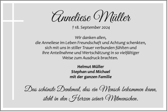 Traueranzeige von Anneliese Müller von Zeitung am Sonntag