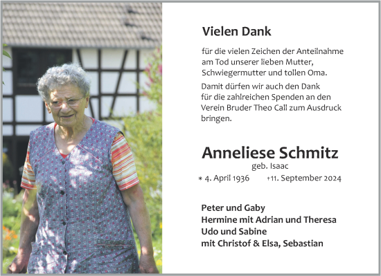 Traueranzeige von Anneliese Schmitz von Aachener Zeitung