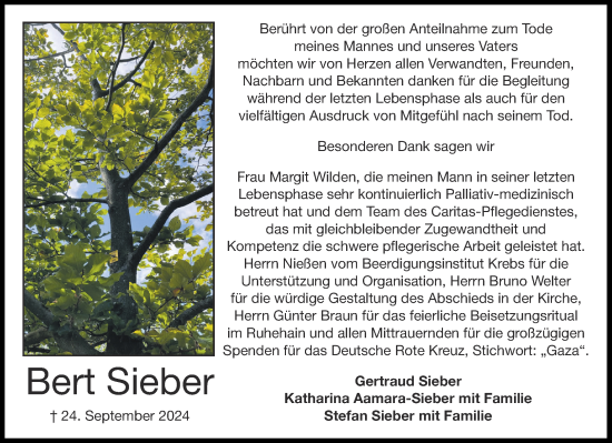Traueranzeige von Bert Sieber von Aachener Zeitung