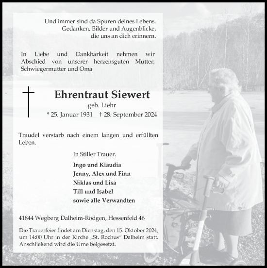 Traueranzeige von Ehrentraut Siewert von Zeitung am Sonntag