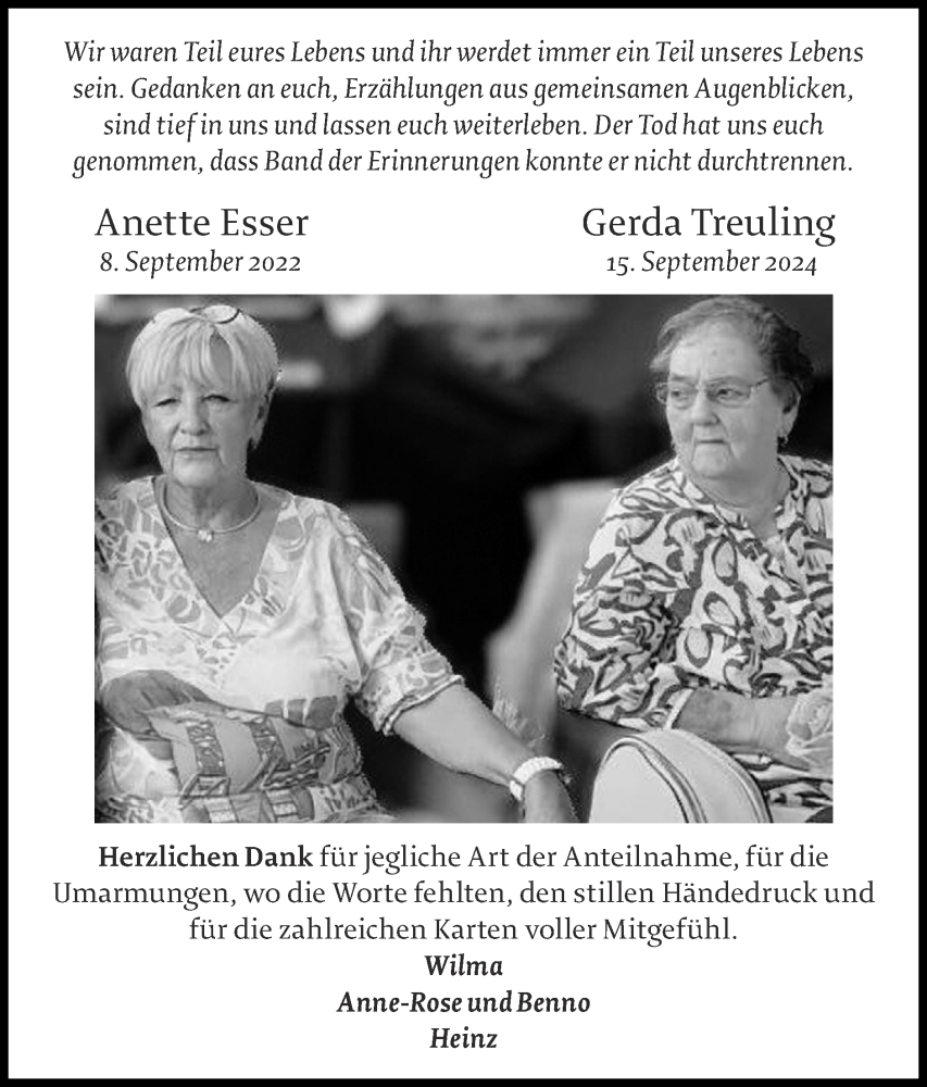  Traueranzeige für Gerda Treuling vom 20.10.2024 aus Zeitung am Sonntag