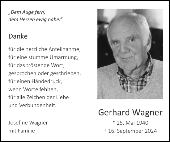 Traueranzeige von Gerhard Wagner von Zeitung am Sonntag