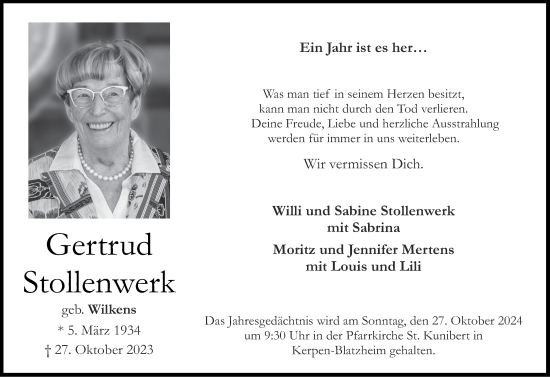 Traueranzeige von Gertrud Stollenwerk von Zeitung am Sonntag
