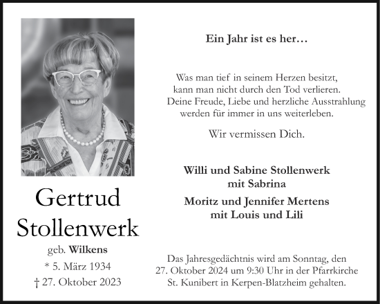Traueranzeige von Gertrud Stollenwerk von Aachener Zeitung