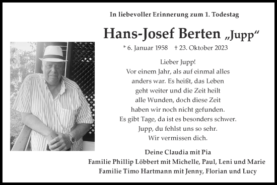 Traueranzeige von Hans-Josef Berten von Zeitung am Sonntag