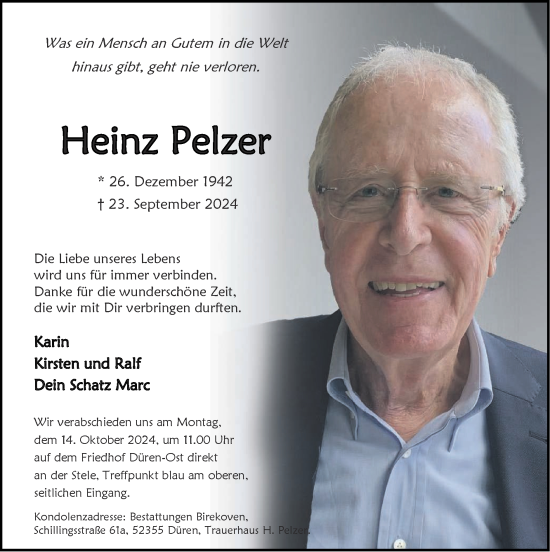 Traueranzeige von Heinz Pelze von Zeitung am Sonntag