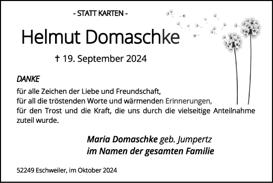 Traueranzeige von Helmut Domaschke von Zeitung am Sonntag
