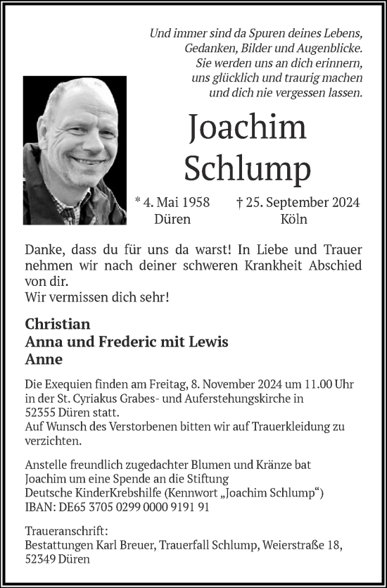 Traueranzeige von Joachim Schlump von Zeitung am Sonntag