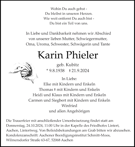 Traueranzeige von Karin Phieler von Zeitung am Sonntag