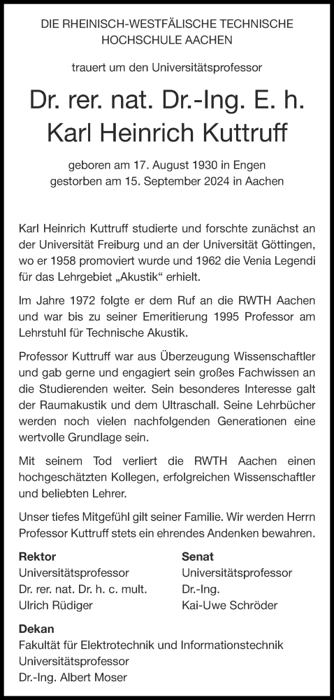 Traueranzeige von Karl Heinrich Kuttruff von Aachener Zeitung