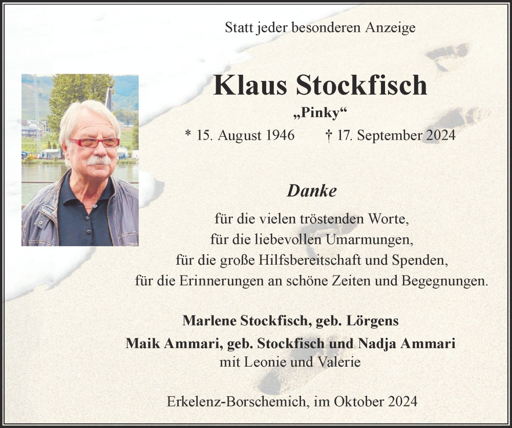  Traueranzeige für Klaus Stockfisch vom 20.10.2024 aus Zeitung am Sonntag