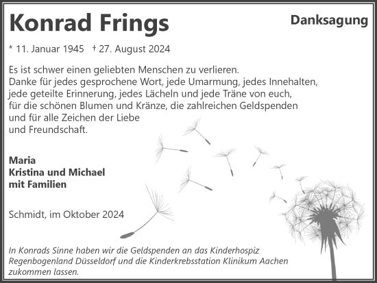 Traueranzeige von Konrad Frings von Zeitung am Sonntag