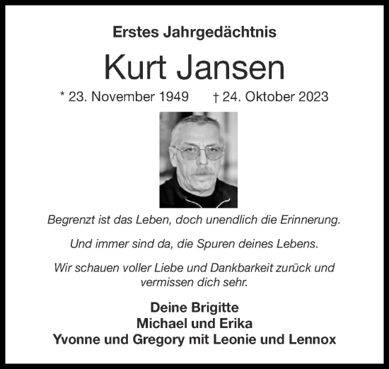 Traueranzeige von Kurt Jansen von Zeitung am Sonntag