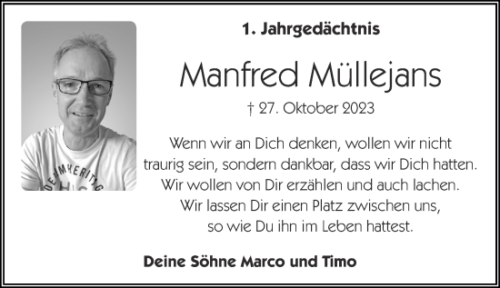 Traueranzeige von Manfred Müllejans von Zeitung am Sonntag