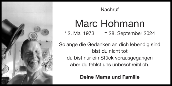 Traueranzeige von Marc Hohmann von Zeitung am Sonntag