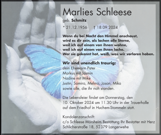 Traueranzeige von Marlies Schleese von Zeitung am Sonntag