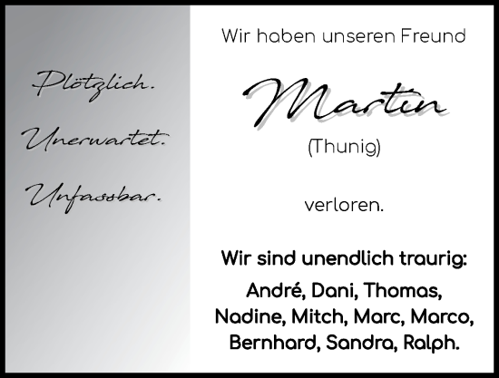 Traueranzeige von Martin Thunig von Zeitung am Sonntag