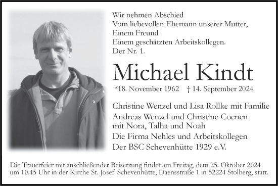 Traueranzeige von Michael Kindt von Zeitung am Sonntag
