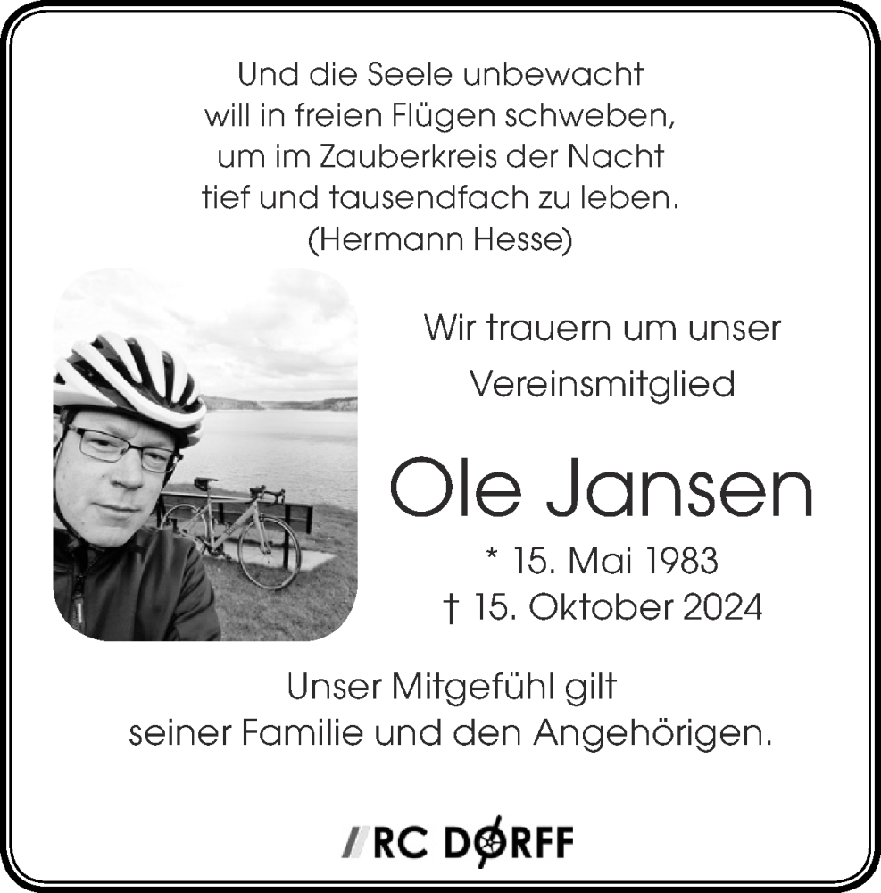  Traueranzeige für Ole Jansen vom 27.10.2024 aus Zeitung am Sonntag