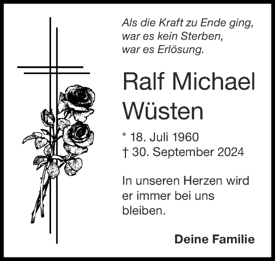 Traueranzeige von Ralf Michael Wüsten von Zeitung am Sonntag