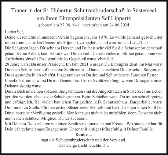 Traueranzeige von Sef Lippertz von Zeitung am Sonntag