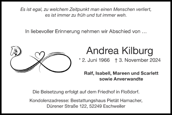 Traueranzeige von Andrea Kilburg von Zeitung am Sonntag