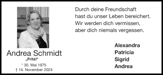 Traueranzeige von Andrea Schmidt von Zeitung am Sonntag