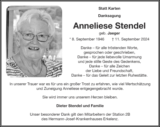 Traueranzeige von Anneliese Stendel von Zeitung am Sonntag